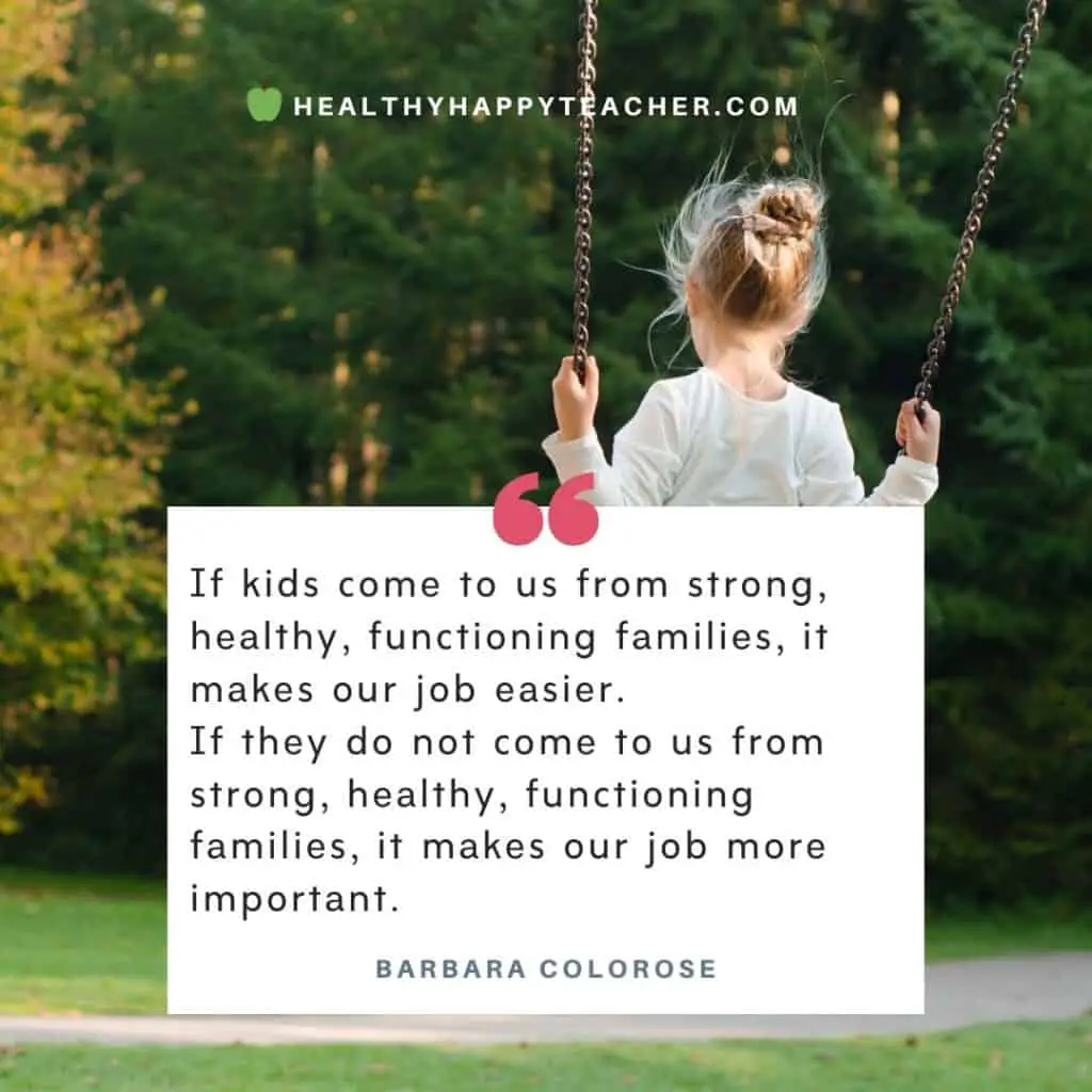 Barbara Colorse quotes about teachers changing lives with a little girl on a swing in the background.