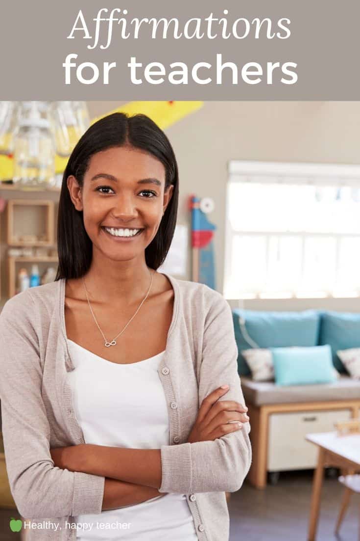 Teacher smiling at the camera. The text overlay says, Affirmations for teachers."