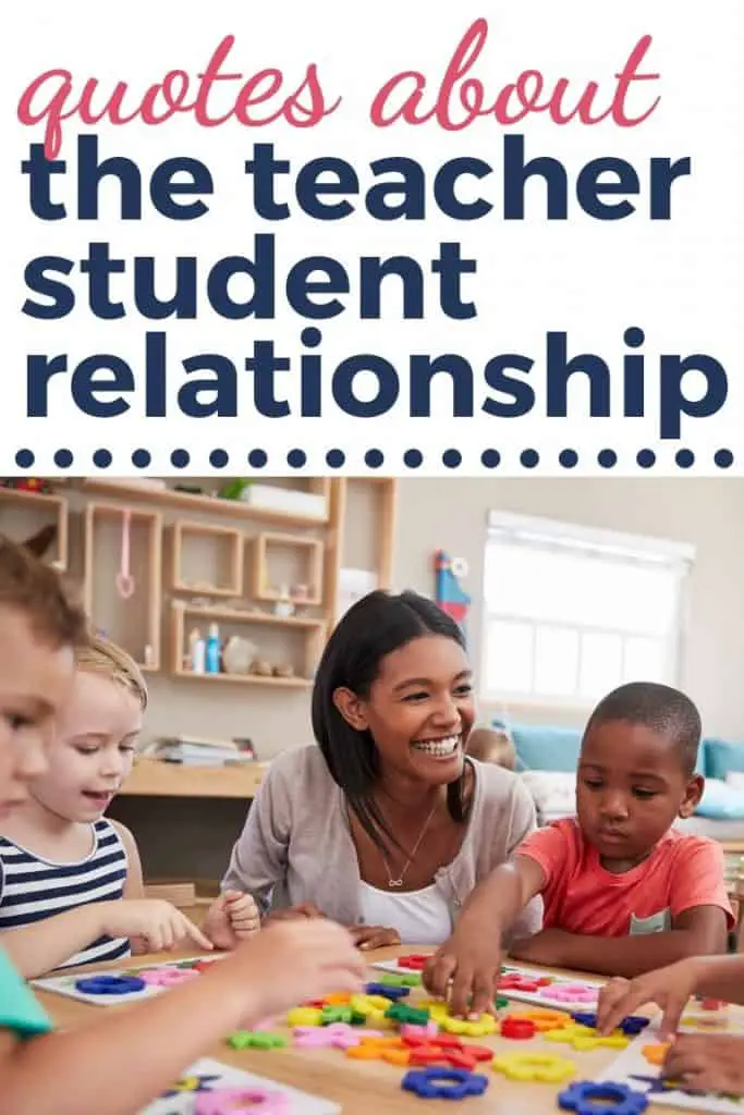 A teacher with a group of students and the text "quotes about the teacher student relationship".